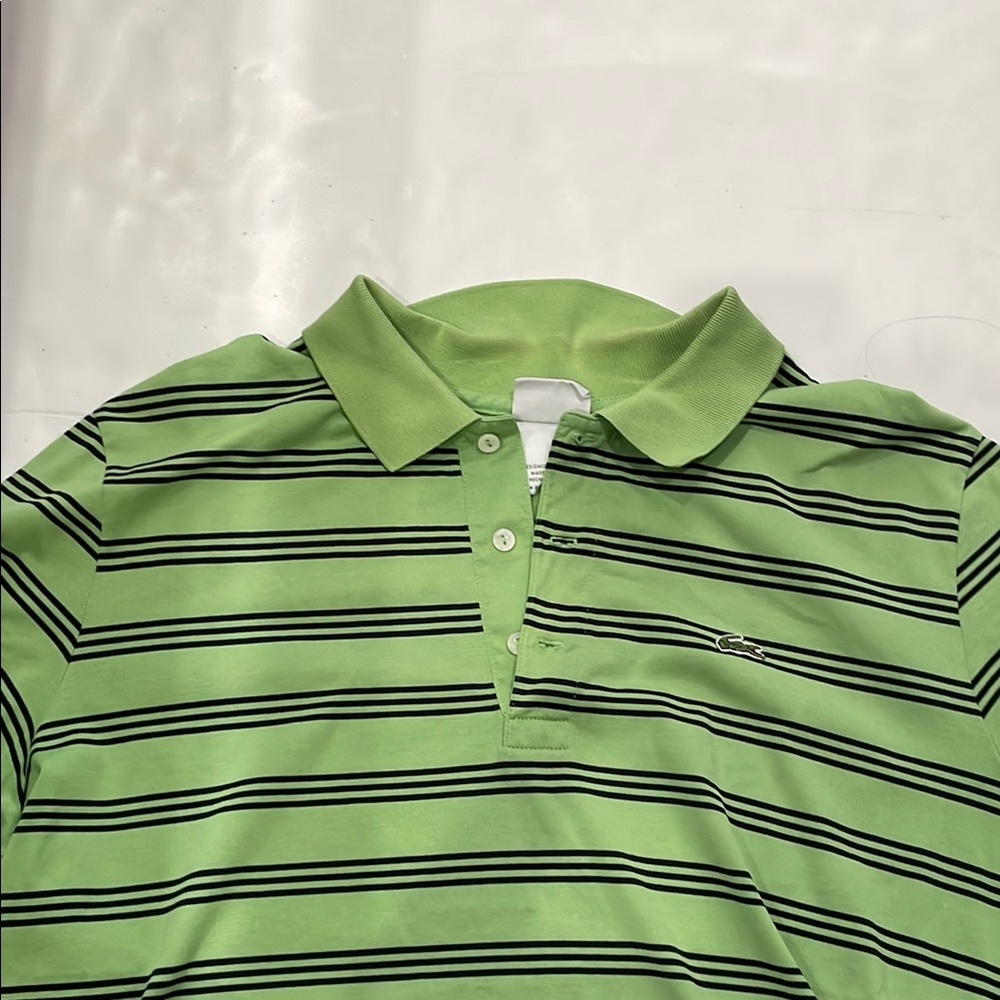 Lacoste Green and Black Striped Polo Shirt